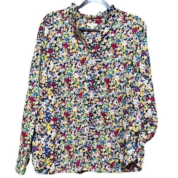 Talbots Womens Blouse Top Button Front Cotton Multicolor Floral Size‎ XL - Picture 1 of 7